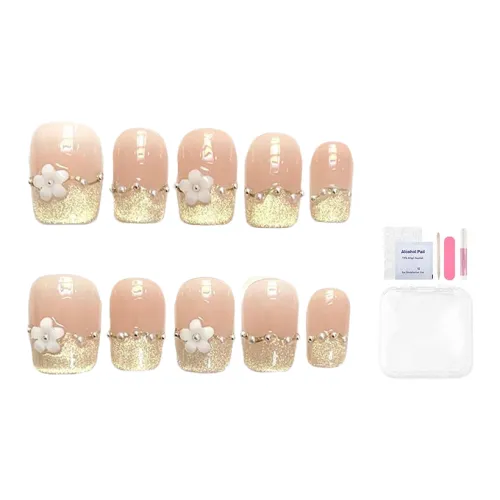 Fanze Кошачий глаз Маленький цветок Минималистский стиль Телесный False Nail Укороченный Короткий LADDER Нежно-розовый Градиентный Coquette 15mm