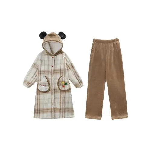 Dippanis Серый Клетка Комплекты Одежды Женские Пижамные Комплекты