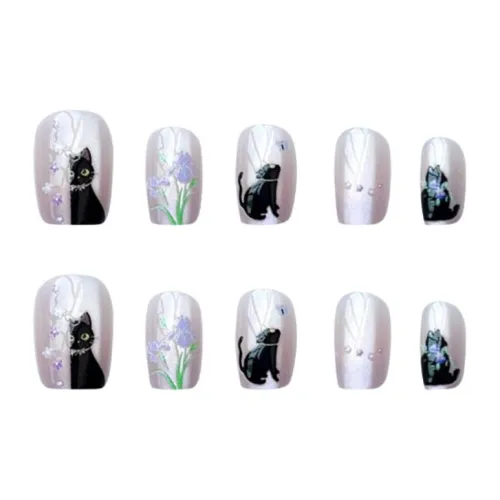ORANOT Букет OF Цветы с Милым Котенком Кошачий глаз Мультяшная Звезда Дизайн False Nail Короткий LADDER Белый Smudge Милый 14mm