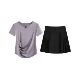 Фиолетовый комплект из двух предметов (черные штаны) с короткими рукавами