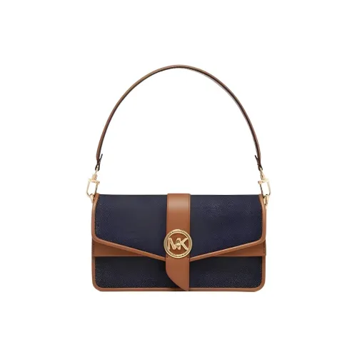 MICHAEL KORS Greenwich Искусственная кожа с текстилем одно плечо сумка среднего размера женский темно-синий и кожа коричневого цвета