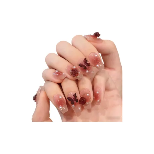 OUYUJI Ручная работа Искусственные Ногти Декоративные Ленты Средний ЛАДДЕР Розовый Смужка Бант