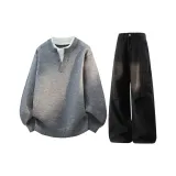 Серый свитер + черные джинсы