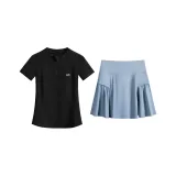 Черный комплект из двух предметов с короткими рукавами (юбка цвета туманно-синего цвета)