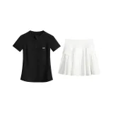 Черный комплект из двух предметов с короткими рукавами (белая юбка Cloud)