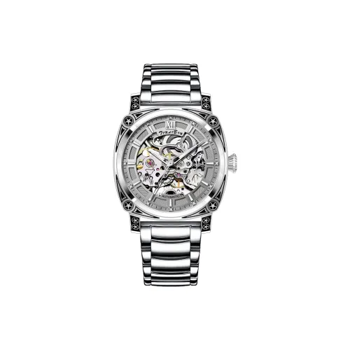 TINAIBIN Механическое механическое часы стальной ремешок мужские часы с открытым механизмом циферблат