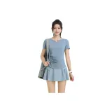 Синий комплект из двух предметов с короткими рукавами (синие штаны)