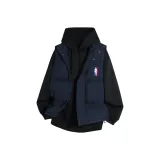 Темно-синий синий жилет + черный флисовый свитшот с логотипом "Funny N*A"