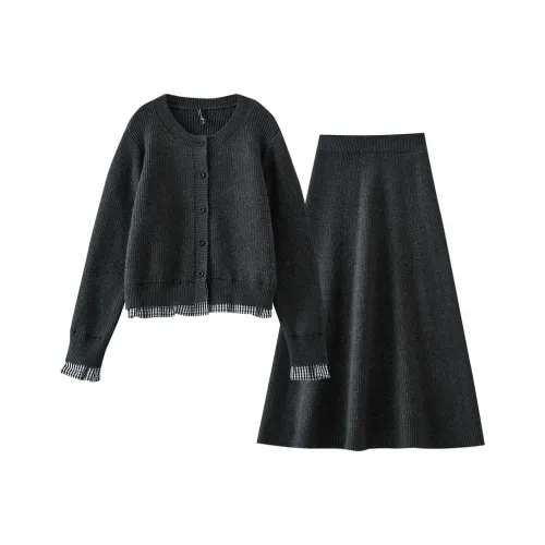 OUNIXUE Темно-серый женский комплект с юбкой