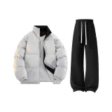 Светлый облачный серый топ + черные штаны с флисовой подкладкой