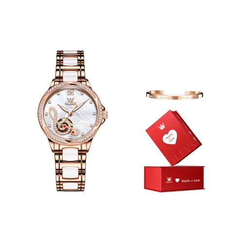 OLEVS Radiant Collection Механический механизм Керамика Ремешок Часы Женские Белый циферблат