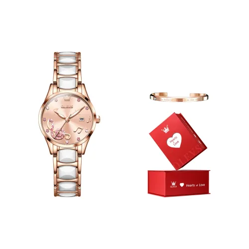 OLEVS Radiant Collection Кварцевый механизм ремешок из нержавеющей стали женские часы розовый циферблат