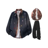 Темно-синие + черные штаны + красная рубашка