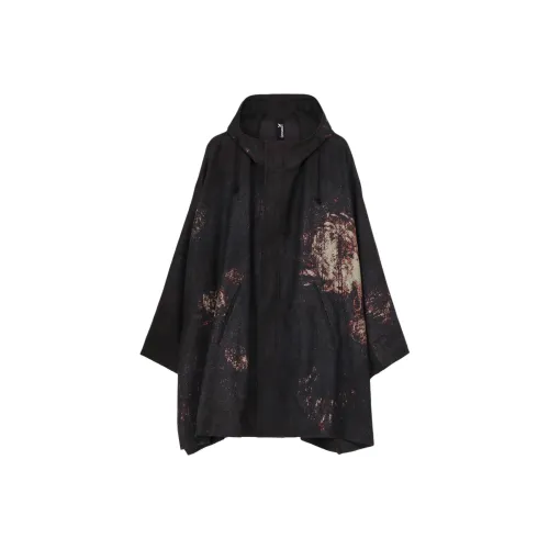 Yohji Yamamoto Ground Y совместный бренд Fw25 Фланель Цветочный Узор Передняя часть Распакованный ПОНЧО Пальто Унисекс