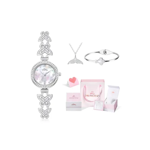 Disney Princess Кварцевый механизм Металлический ремешок Часы для женщин Жемчужная раковина Циферблат