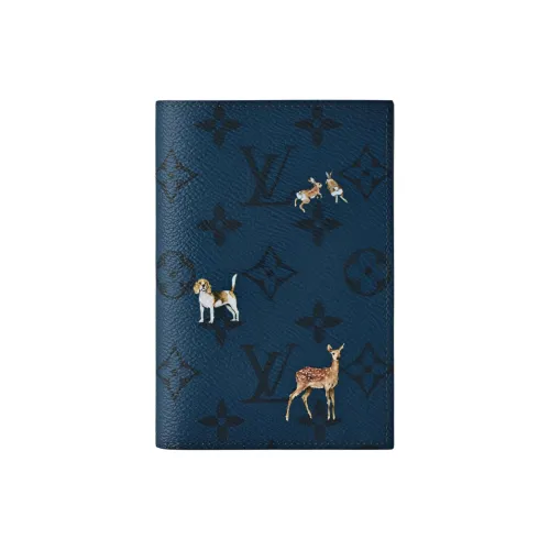 LOUIS VUITTON Monogram Forest Покрытый холст Держатель для паспорта Мужской Морской синий