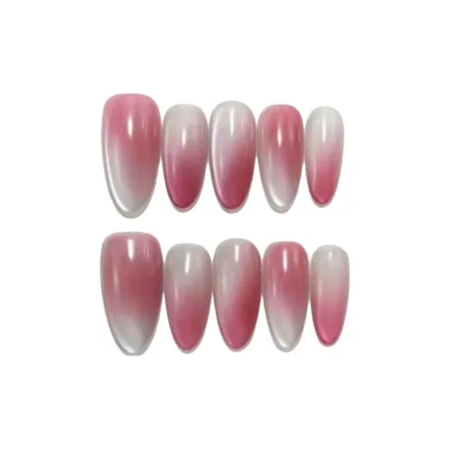 LIANJING [Гора Городской Розовый] Handcrafted False Nail Ледяная прозрачность Телесный Градиентный Блестящий Розовый Смешанный Кошачий глаз 25 мм Овал