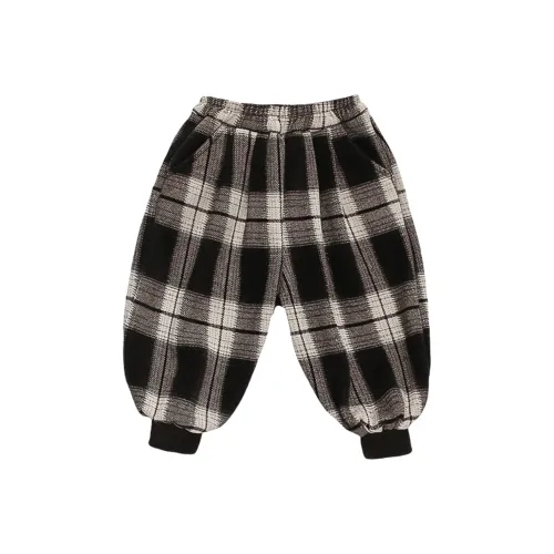 RHOBESAM Бобовый Hahaha С флисовой подкладкой В клетку Брюки Кофе Предшкольные Тренировочные брюки