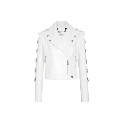 PHILIPP PLEIN SS24 Кожа Куртка Женская Белая