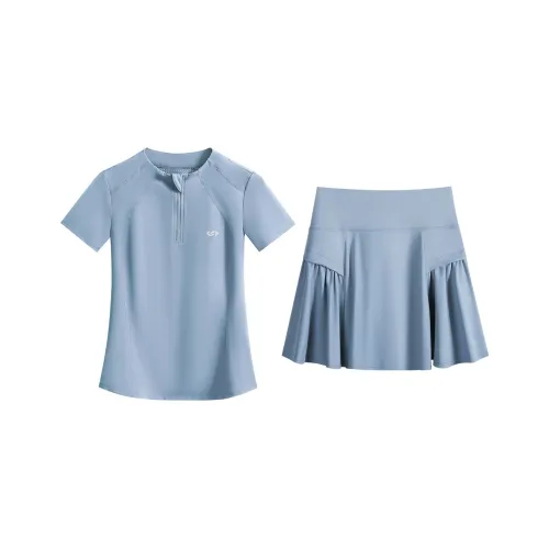 Фитнес Комплект Высокий Эластичный Анти-Слэш Брюки Юбка Воротник-Стойка T-Рубашка Женская Двухкомпонентный Комплект Топ GOLF Верх и Низ