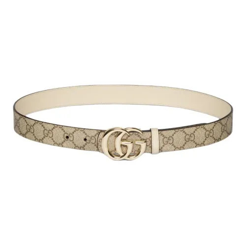 GUCCI GG Marmont Supreme Ткань Кожаные ремни Женские Бежевый Темно-кофейный Сливочный 2,794 см