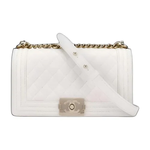 CHANEL LEBOY Рельефная Телячья Кожа Плечевая Сумка Женская Белая