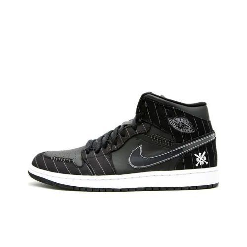 Jordan Air Jordan 1 Ретро Barons Гостевой Slip-resistant Покрытие Поддержка MID Топ Винтажные баскетбольные кроссовки Мужской Черный