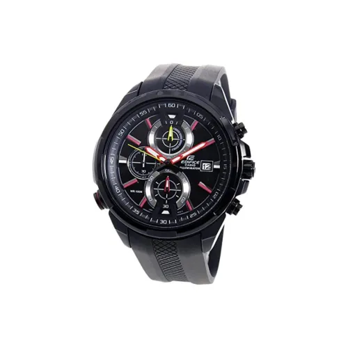 CASIO EDIFICE CHROO Коллекция Кварцевый механизм Смольный ремешок Часы Мужские Черный циферблат