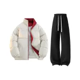 Айвори Белый Топ + Черные Штаны с Флисовой Подкладкой