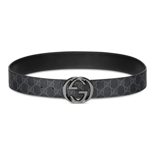 GUCCI Кожаные ремни Мужской Черный Темно-Серый 4CM