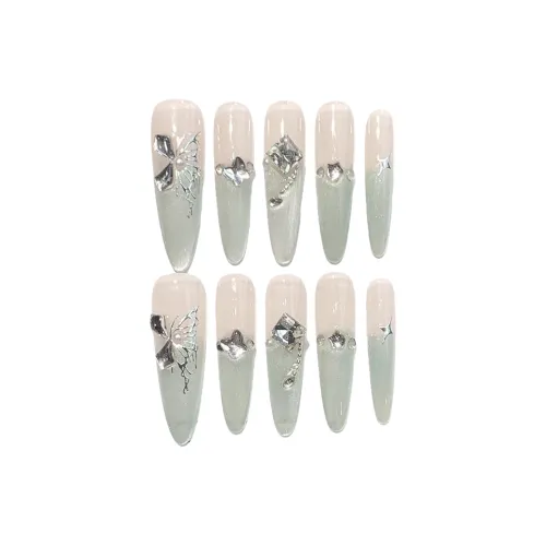 Fanze Persian Девичий Премиум Мятно-зеленый Diagonal Ромб False Nail Заостренный Тип Зеленый Градиентный Flashing