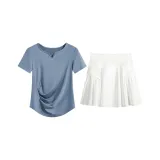 Синий комплект из двух предметов с короткими рукавами (белые штаны)