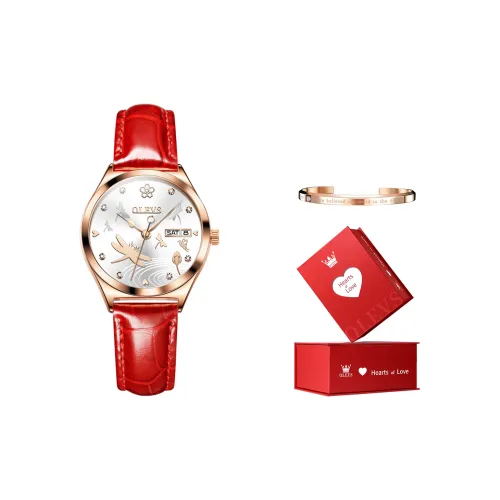 OLEVS Механические часы с кожаным ремешком женские с белым циферблатом