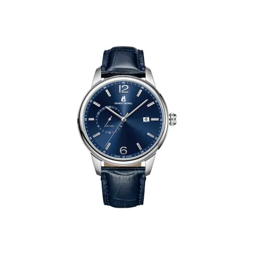 ERNEST BOREL Urban Кварцевый механизм Мужские часы Часы 42 мм Синий циферблат Корпус из нержавеющей стали Кожаный ремешок