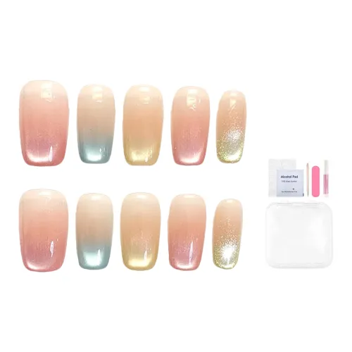 Fanze Свежий вид Весенний Летний Pure Элегантность Французский Кошачий глаз False Nail Средний LADDER Радужный Градиентный Милый