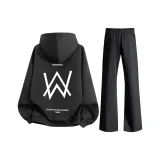 Jiahao Combat Флисовая подкладка Комплект одежды (Черный флисовый свитшот + Черные флисовые повседневные штаны)