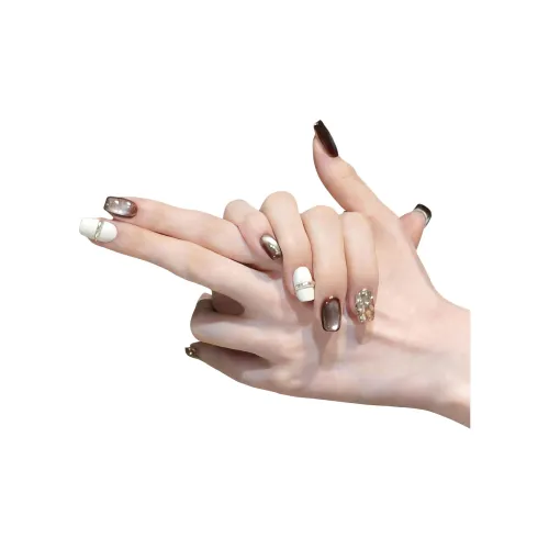 T Z Карамель Молочный кофейный Роскошь False Nail Короткий Квадрат Короткий LADDER Кофе Jump Цвет Кошачий глаз