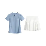 Синий комплект из двух предметов с короткими рукавами (белая юбка Cloud)
