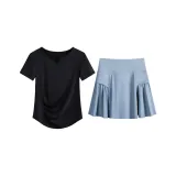 Черный комплект из двух предметов с короткими рукавами (синие штаны)