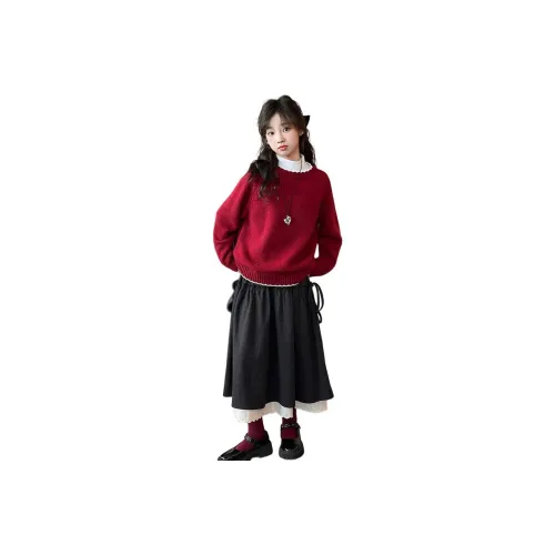 Hua Le Ji Красный свитер с серой юбкой комплект одежды набор KIDS юбка-комплект