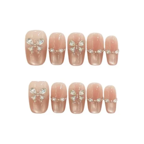 XIAMEIYU Enchanted Бабочка Фея Премиум Feel False Nail Квадрат Серебристо-белый Телесный