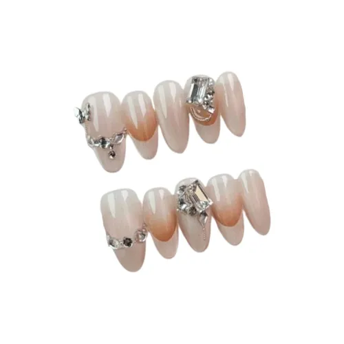 LIANJING [Bifen Воздух Зеркальце] Ручная работа Искусственный Ногтик Розовый Искрящийся Французский Градиентный Кошачий глаз Наклейка для Ногтей 25 мм Овал