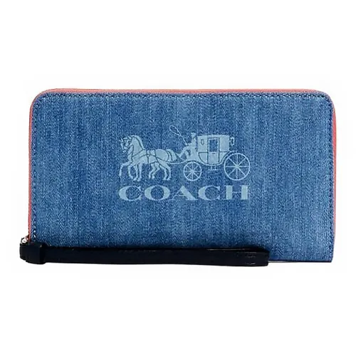 COACH Кожа Клатч Кошелек Маленький Женские Деним и Розовый