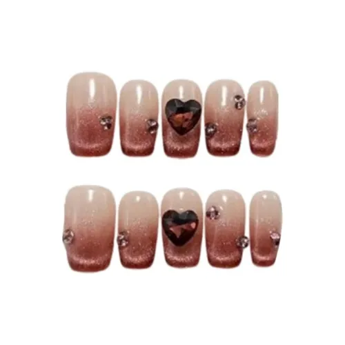 LIANJING [Красный Сливовый] Handcrafted False Nail Коричнево-красный Nail Art Стикер с Искрящейся Улыбкой Сердце Патч 22 мм Квадратный