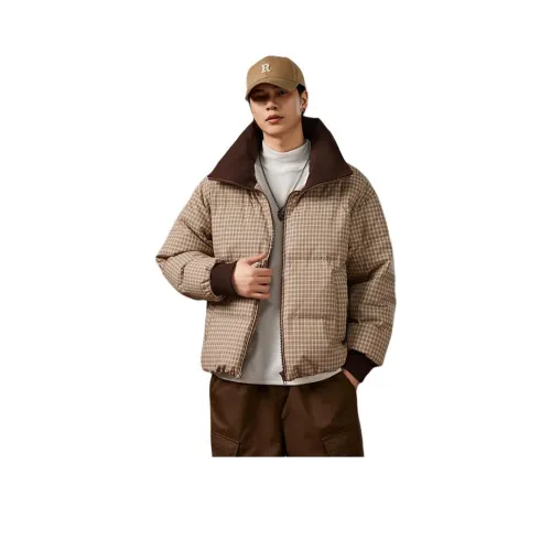 TONGXIANSEN Клетка Кофейный Мужской Пух Пуховики