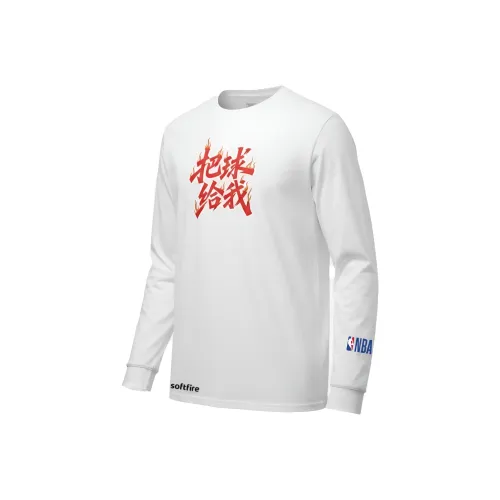NBA Круглый вырез Длинный рукав Т-рубашка Весна-осень Облегающий крой Мужской SOFTFIRE С принтом Подростки Повседневный Спортивный Белый Унисекс