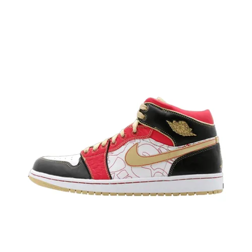 Jordan Air Jordan 1 Q MID Топ Винтажные баскетбольные кроссовки Мужской Красный черный Золотисто-белый