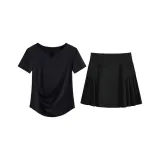 Черный комплект из двух предметов с короткими рукавами (черные штаны)