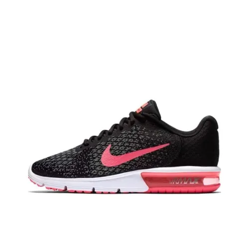 Nike Air Max Sequent 2 Амортизация Износостойкий Низкий Топ Беговые кроссовки Женские Ярко-розовый