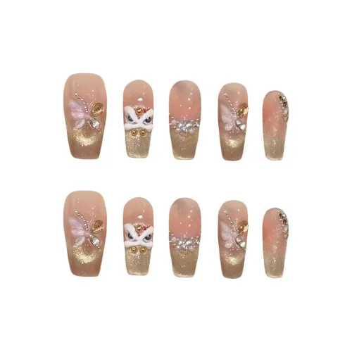 XIAMEIYU Новый год Богатство Лев Бабочка Gold Diamond False Nail Средний LADDER Кошачий глаз 25 мм